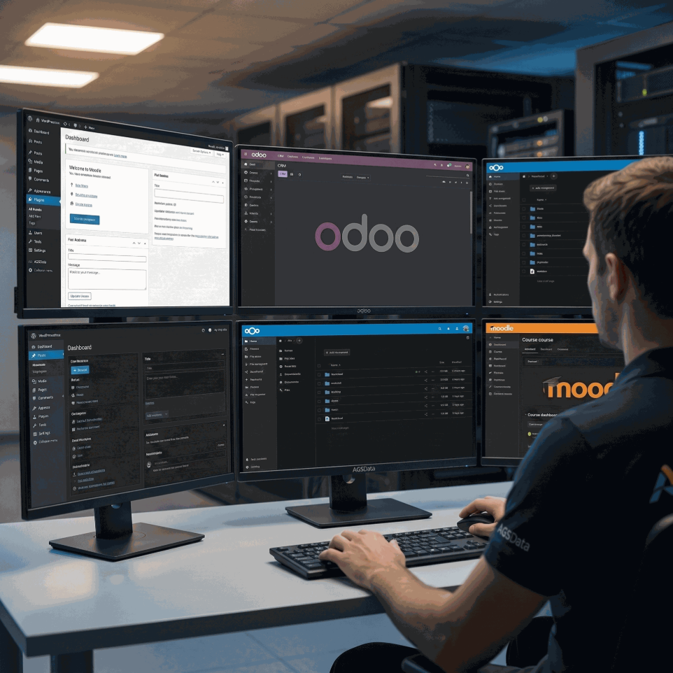 Especialistas en plataformas críticas: Odoo, Moodle, WordPress y NextCloud. Máximo rendimiento y administración técnica total.