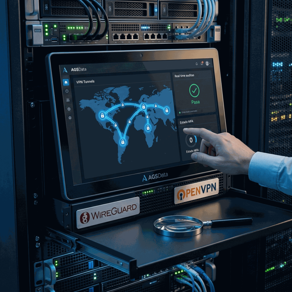 Blindaje de servidores (Bastionado), túneles VPN seguros (WireGuard, OpenVPN), auditorías recurrentes y doble factor de autenticación (MFA).